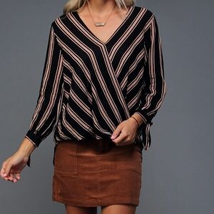 Striped Surplice Blouse
